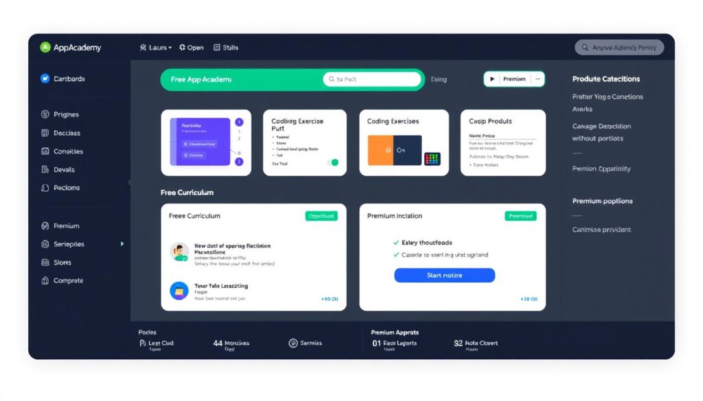 App Academy Open platform showing free curriculum and premium features