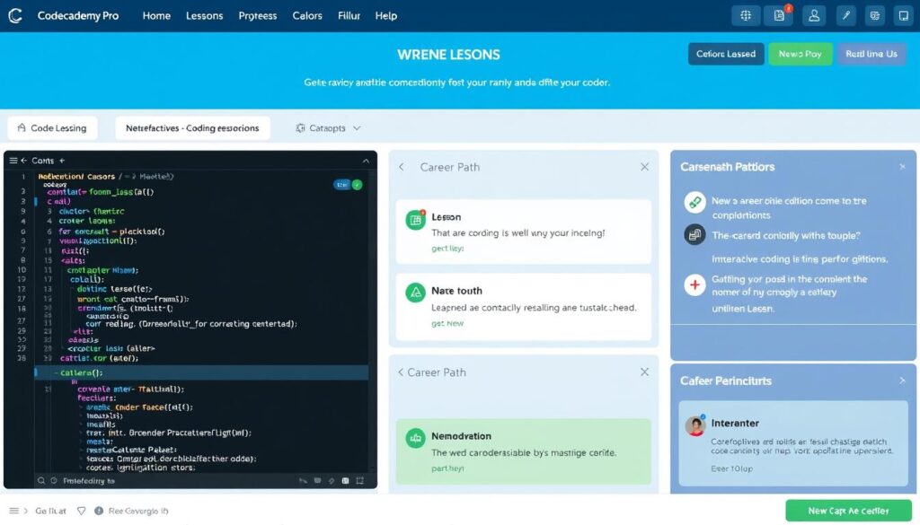 Codecademy Pro interface showing interactive coding lessons and career path