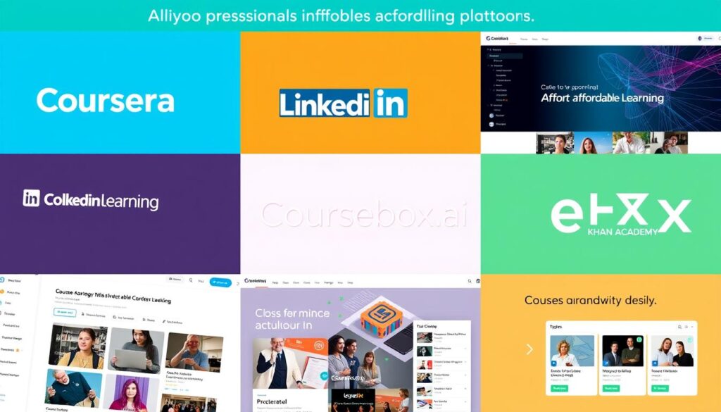 Collection of affordable upskilling platform logos and interfaces
