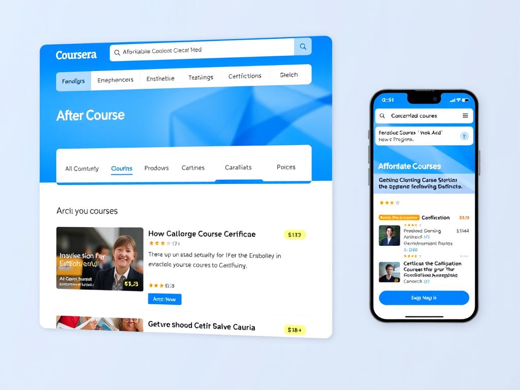 Coursera platform interface showing affordable courses Coursera platform interface showing affordable courses
