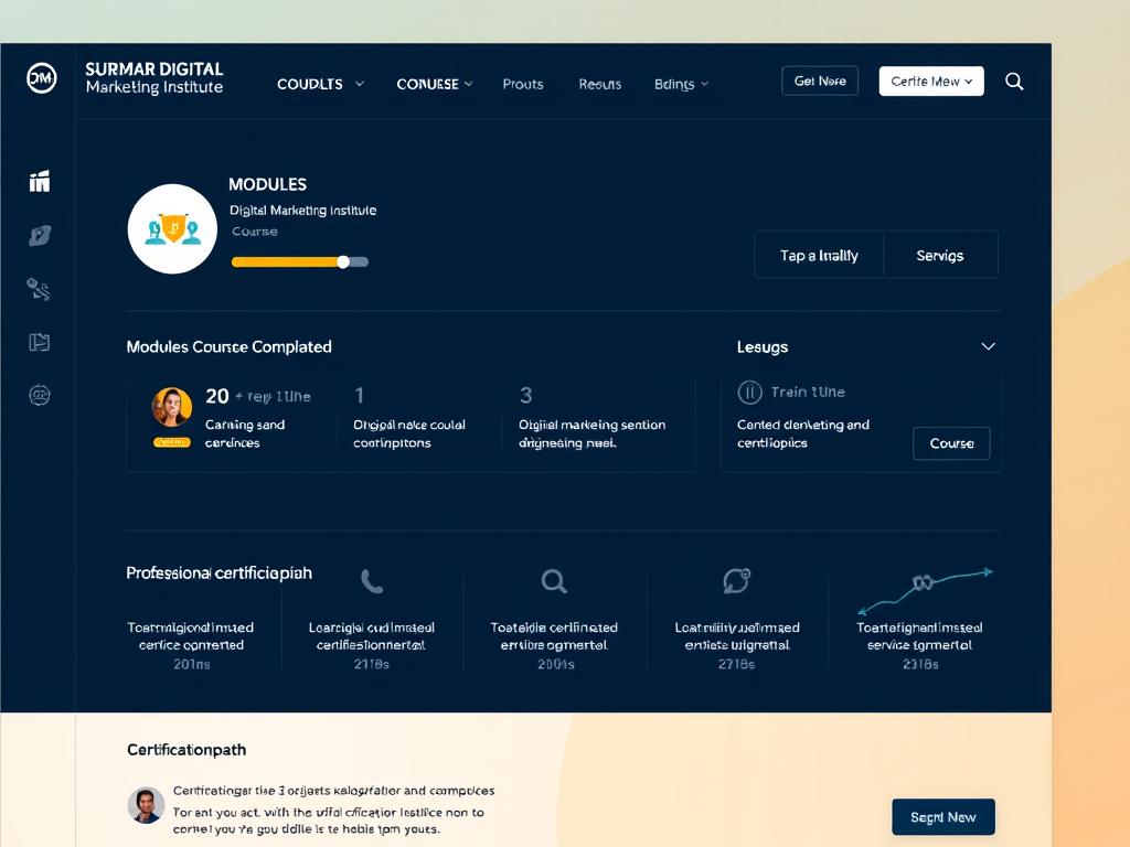 Digital Marketing Institute certification dashboard showing course progress Digital Marketing Institute certification dashboard showing course progress