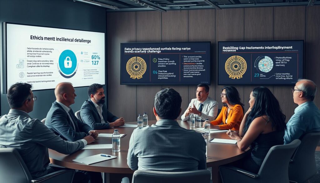 Ethical considerations in AI implementation showing diverse stakeholders discussing AI ethics Ethical considerations in AI implementation showing diverse stakeholders discussing AI ethics