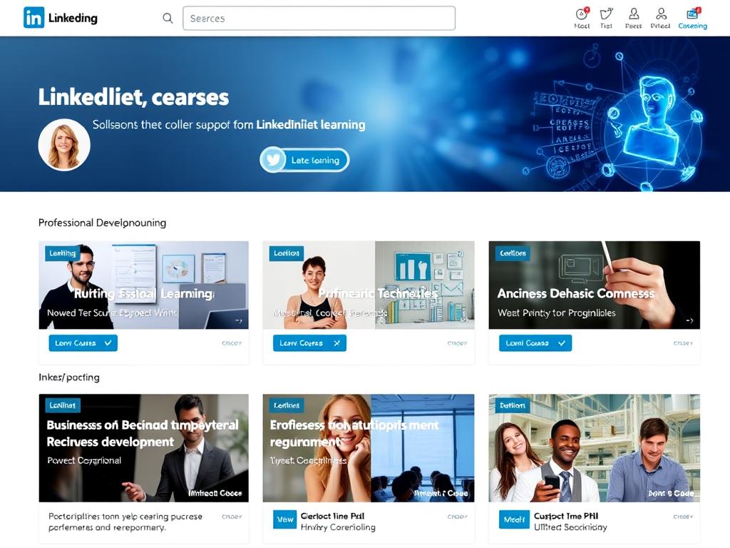 LinkedIn Learning interface showing business and tech courses LinkedIn Learning interface showing business and tech courses