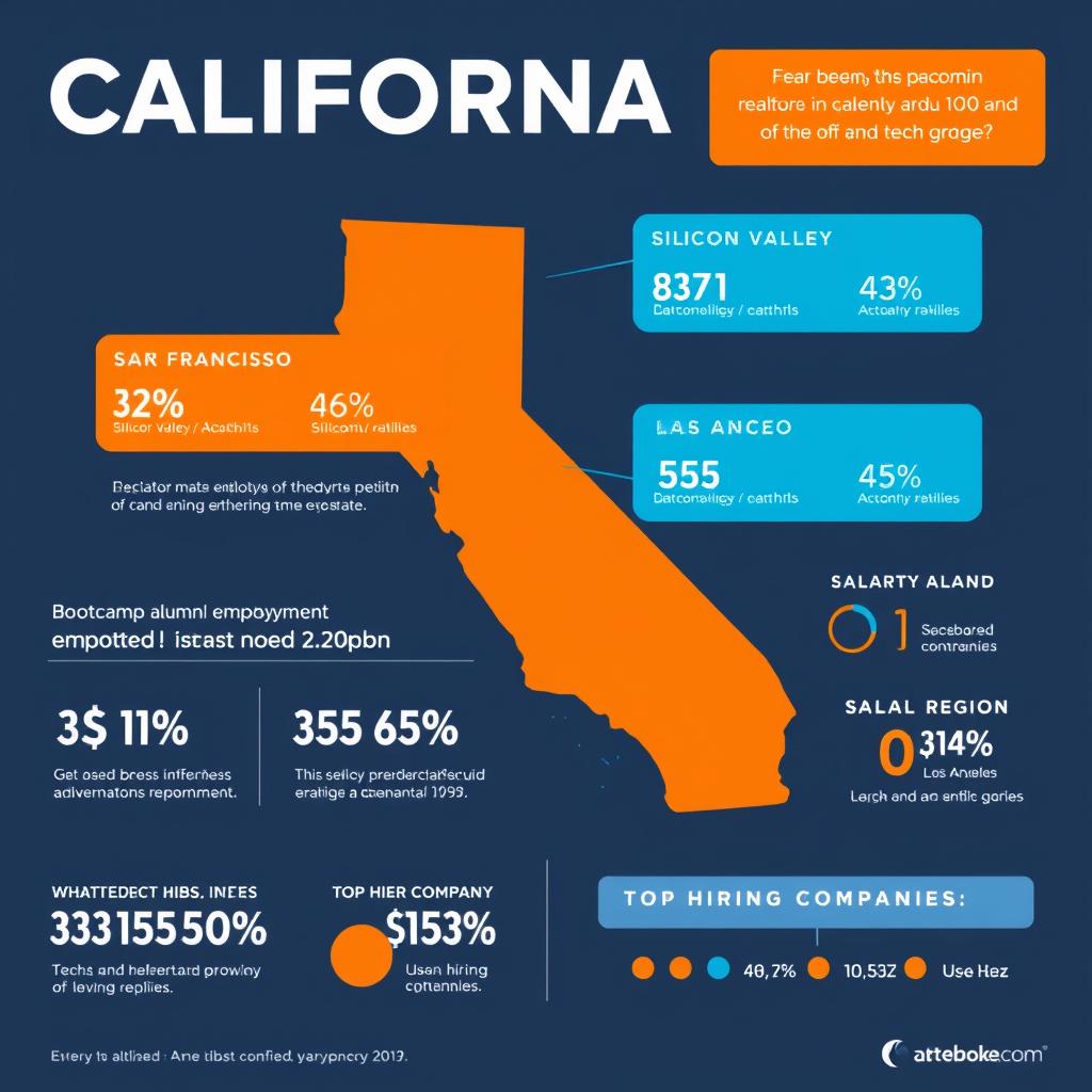 Map of California tech hubs with bootcamp alumni stats Map of California tech hubs with bootcamp alumni stats
