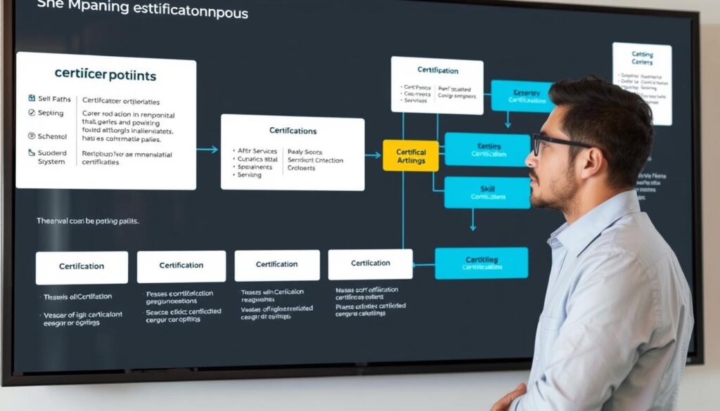 Professional analyzing different certification paths based on career goals and requirements Professional analyzing different certification paths based on career goals and requirements