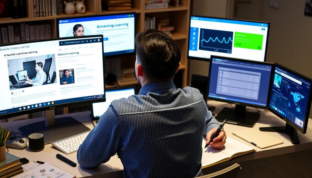 Professional engaged in continuous learning with AI tools Professional engaged in continuous learning with AI tools