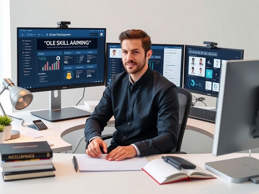 Professional using AI tools for career development Professional using AI tools for career development