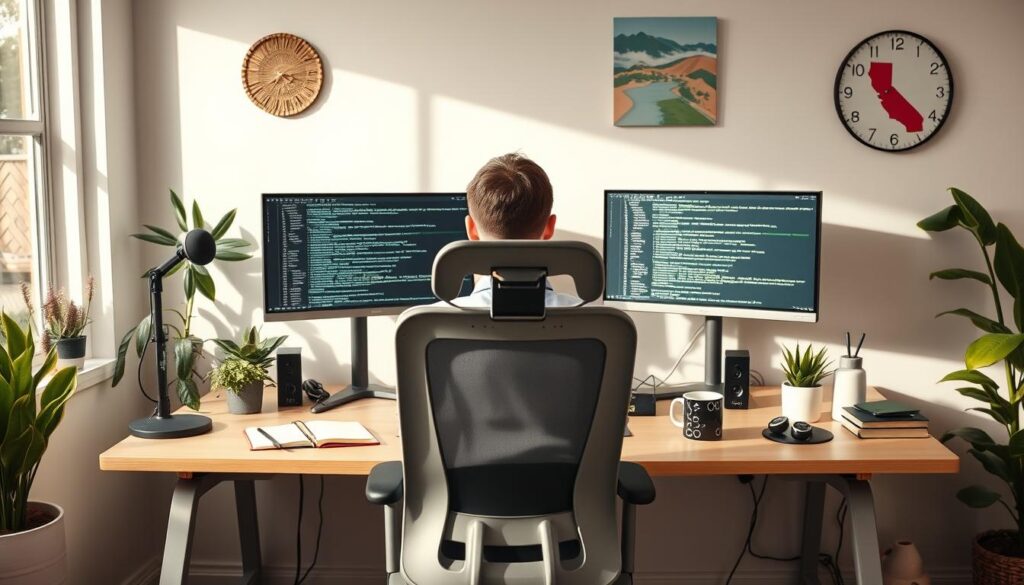 Remote coding bootcamp student workspace setup in California home Remote coding bootcamp student workspace setup in California home