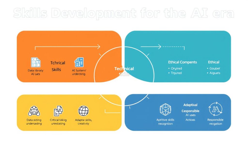 Skills development flowchart showing the relationship between technical, adaptive and ethical AI skills Skills development flowchart showing the relationship between technical, adaptive and ethical AI skills
