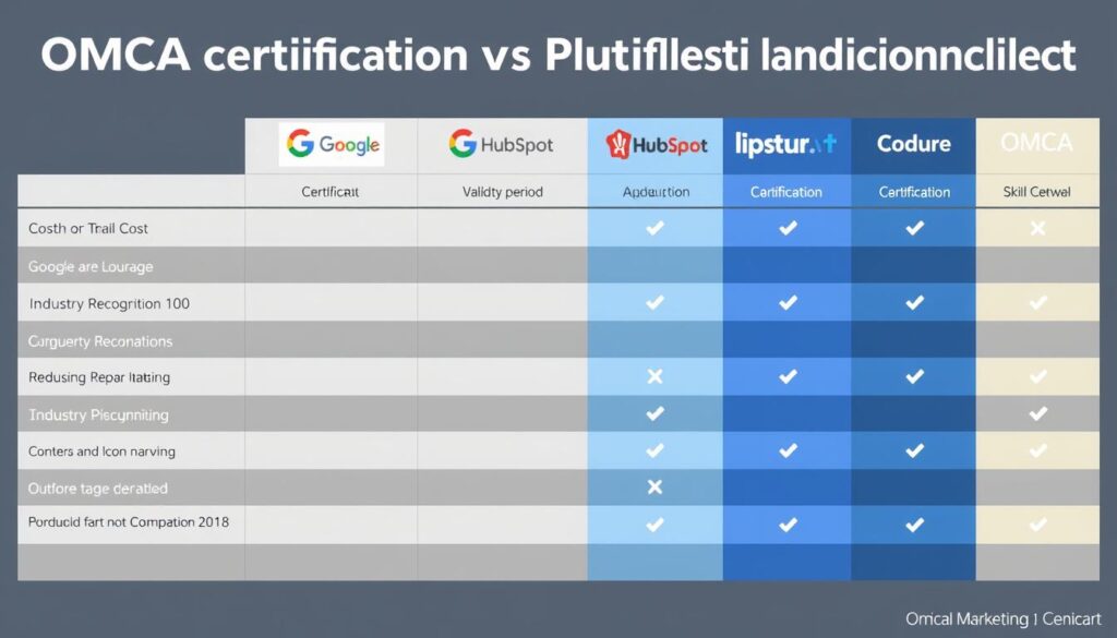 Comparison chart of OMCA Certification vs other popular digital marketing certifications
