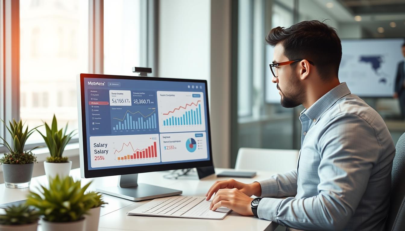 Digital marketing professional analyzing Meta certified digital marketing associate salary data on computer screen