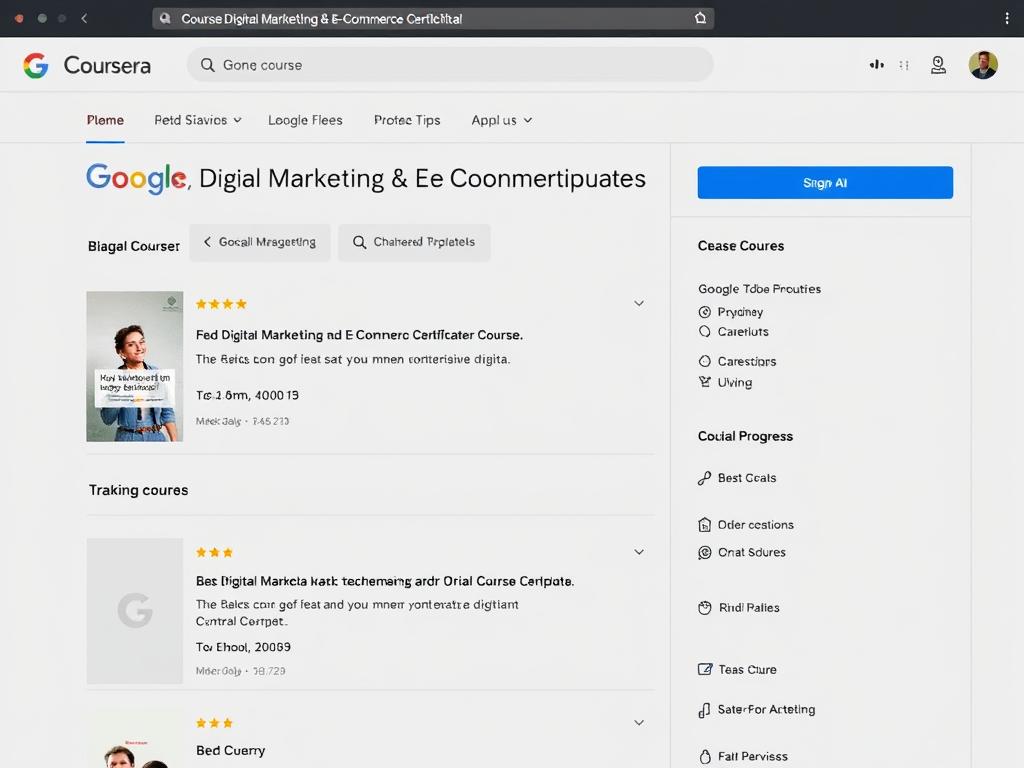Google Digital Marketing Certification interface showing course modules Google Digital Marketing Certification interface showing course modules