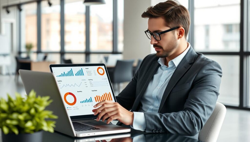Professional analyzing Meta certified digital marketing associate salary factors on laptop with charts Professional analyzing Meta certified digital marketing associate salary factors on laptop with charts