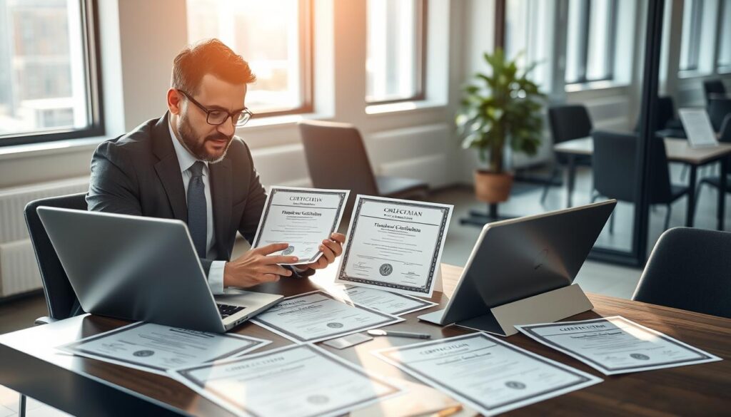 Professional comparing different blockchain certification options Professional comparing different blockchain certification options