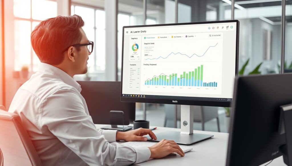 Professional showing career advancement benefits from using affordable AI-powered upskilling platforms Professional showing career advancement benefits from using affordable AI-powered upskilling platforms