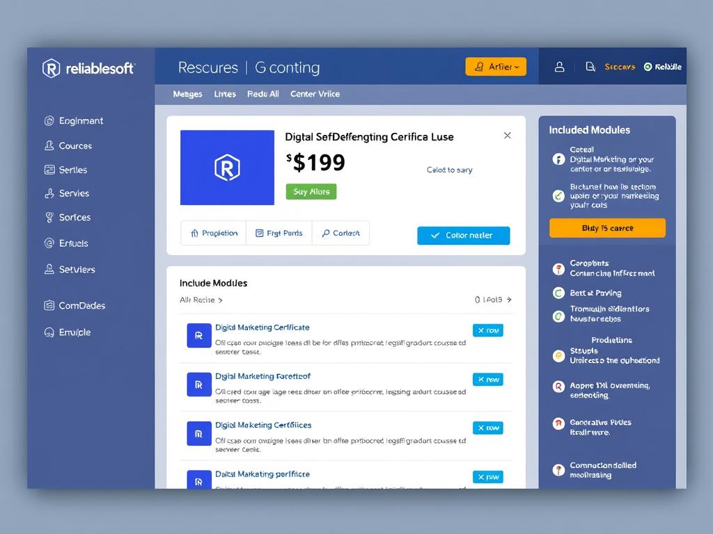 Reliablesoft Digital Marketing Certificate dashboard showing affordable pricing for 2025 Reliablesoft Digital Marketing Certificate dashboard showing affordable pricing for 2025