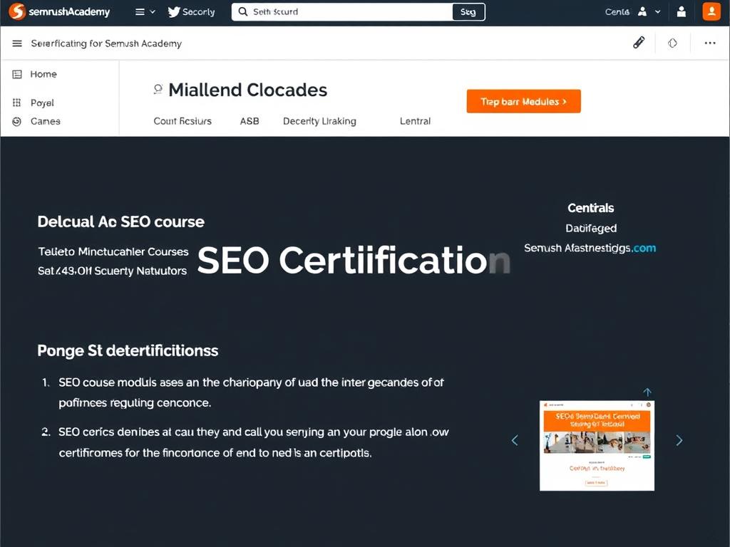 SEMrush Academy SEO Certification dashboard showing specialized SEO training for Most Affordable Online Digital Marketing Certificates 2025 SEMrush Academy SEO Certification dashboard showing specialized SEO training for Most Affordable Online Digital Marketing Certificates 2025